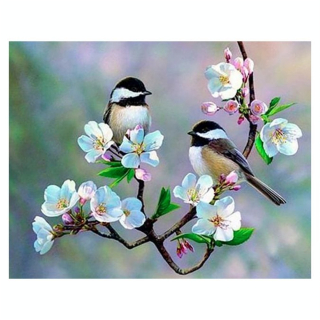 Broderie Diamant 40 x 50 cm Petits Oiseaux et Fleurs Blanches - Figured'Art - Rougier et Plé