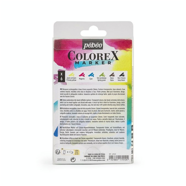 Marqueur Encre aquarelle Colorex Marker Set 6 Essentiels - Pébéo - Rougier et Plé