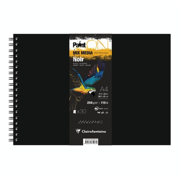 Carnet Paint'On Spiralé 250 g/m² 30 Feuilles Noir - Clairefontaine - Rougier et Plé