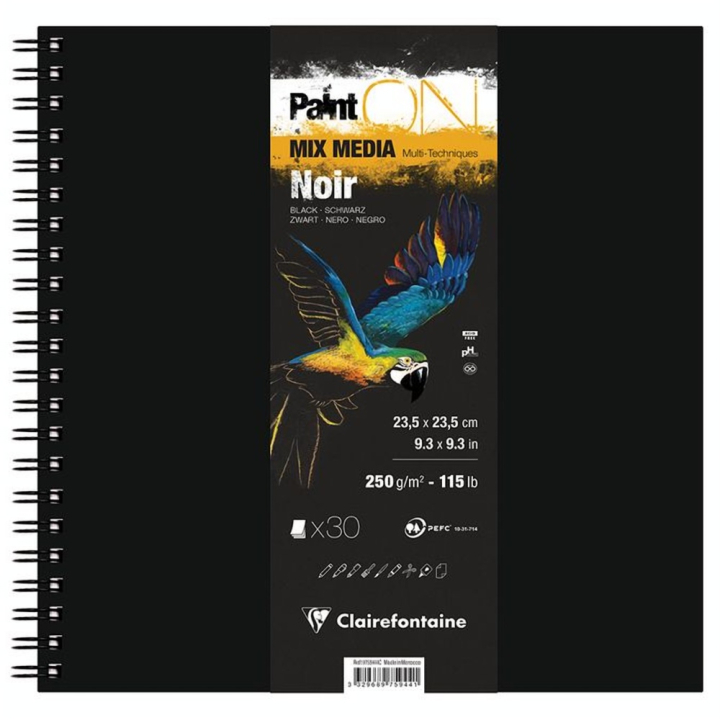 Carnet Paint'On Spiralé 250 g/m² 30 Feuilles Noir - Clairefontaine - Rougier et Plé