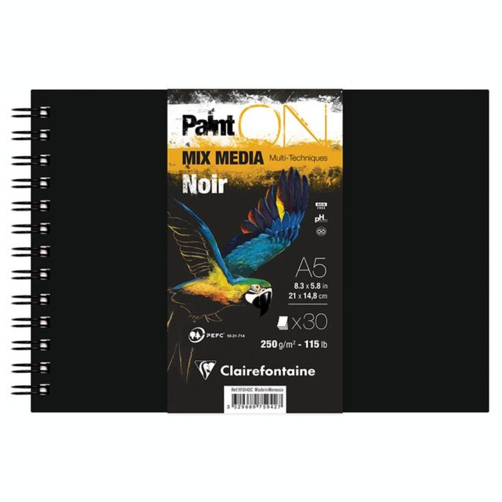 Carnet Paint'On Spiralé 250 g/m² 30 Feuilles Noir - Clairefontaine - Rougier et Plé