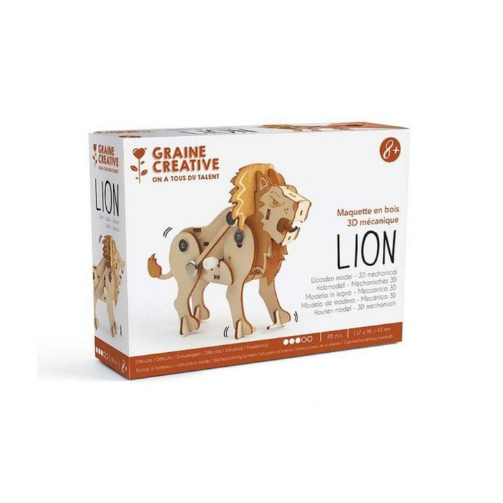 Maquette en Bois 3D Mécanique 14 x 10 x 5 cm Lion - Graine Créative - Rougier et Plé