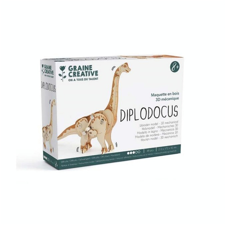 Maquette en Bois 3D Mécanique 21,3 x 17,2 x 4,3 cm Diplodocus - Graine Créative - Rougier et Plé