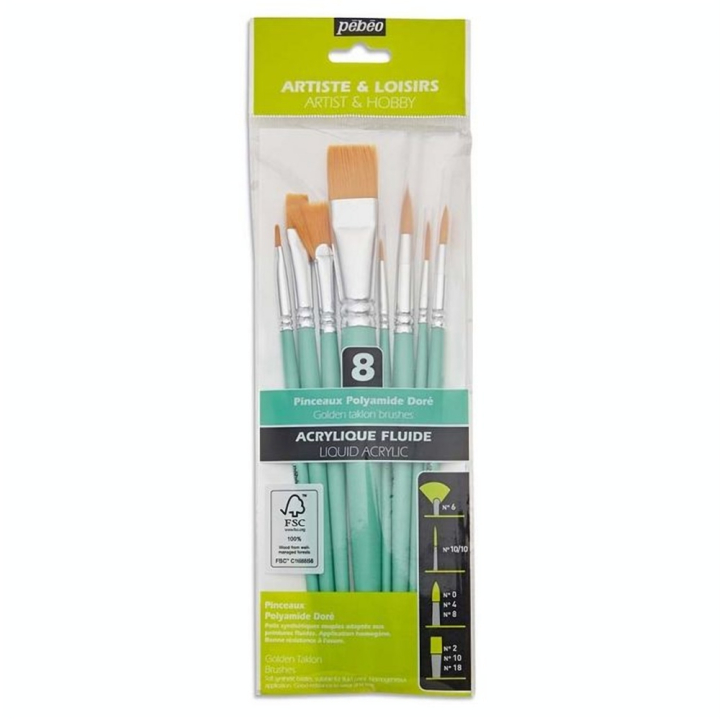 Pinceau court Synthétique 8 pcs Assortiment - Pébéo - Rougier et Plé