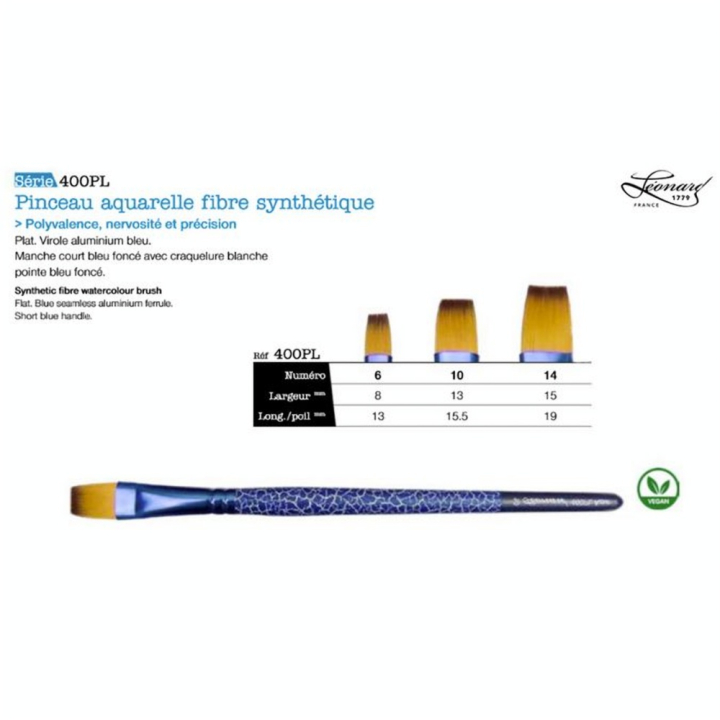 Pinceau plat court en fibres synthétiques Azur S. 400PL - Léonard - Rougier et Plé