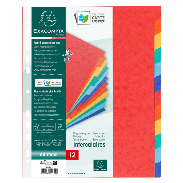 Intercalaires Carte lustrée XXL 12 onglets - Exacompta - Rougier et Plé