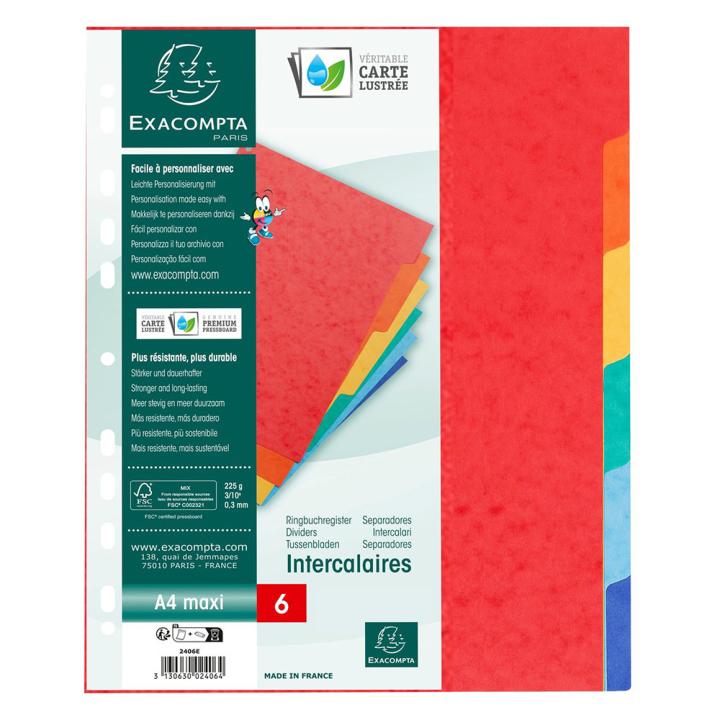 Intercalaires Carte lustrée XXL 6 onglets - Exacompta - Rougier et Plé