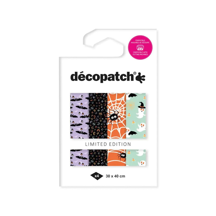 Papier Texture 30 x 40 cm 4 pcs Foil Halloween - Décopatch - Rougier et Plé