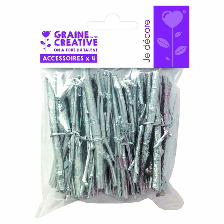 Mini fagots de brindilles Argent 4 pcs - Graine Créative - Rougier et Plé