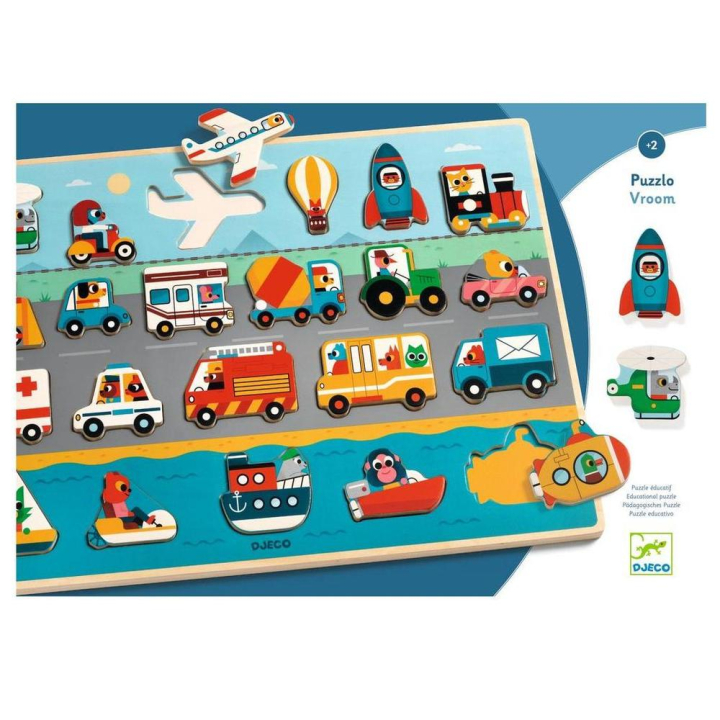 Puzzle en bois Puzzlo Vroom - Djeco - Rougier et Plé