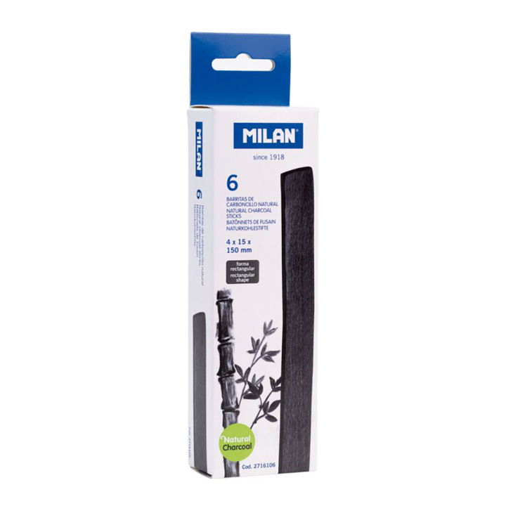 Bâtonnets de fusain naturel rectangulaire 15 x 4 mm - 6 pcs - MILAN - Rougier et Plé