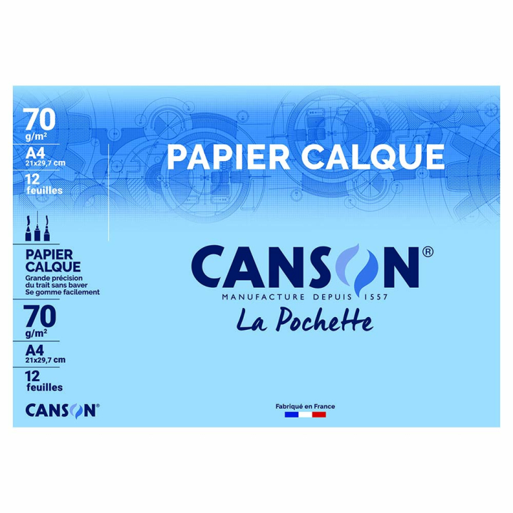 Papier calque 70 g/m² A4 Pochette de 12 feuilles - Canson - Rougier et Plé