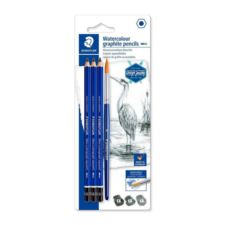 Crayon graphite aquarellable Mars Lumograph Set 3 crayons + 1 pinceau - Staedtler - Rougier et Plé