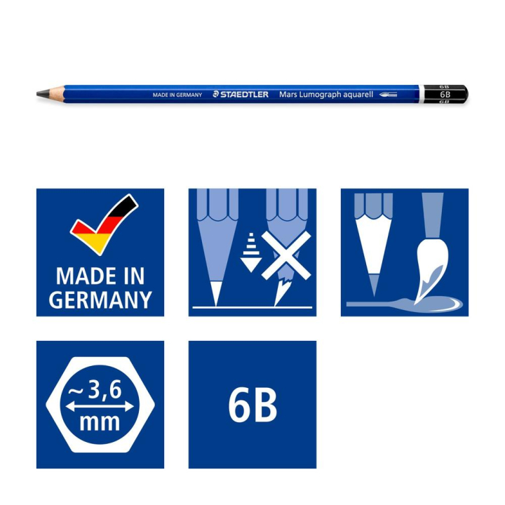 Crayon graphite aquarellable Mars Lumograph Set 3 crayons + 1 pinceau - Staedtler - Rougier et Plé
