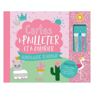 Livre coffret Cartes à pailleter et colorier : Animaux Kawaii - Fleurus - Rougier et Plé