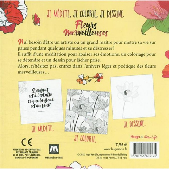 Livre Je médite, je colorie, je dessine Fleurs merveilleuses - Hugo & Cie - Rougier et Plé