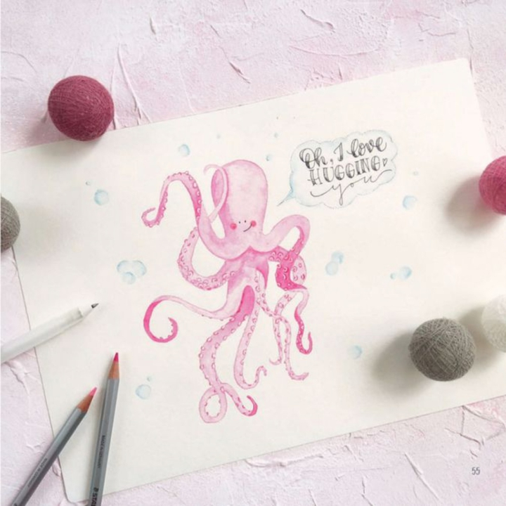 Livre Aquarelle & Lettering aux crayons aquarellables - Editions de Saxe - Rougier et Plé