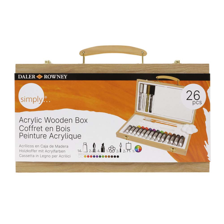Coffret Simply acrylique boîte en bois 26 pièces - Daler-Rowney - Rougier et Plé