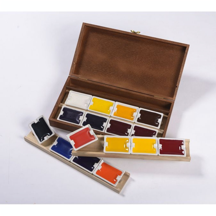 Aquarelle Extra-Fine + 4 Supports Coffret Acajou 16 godets géants - BLOCKX - Rougier et Plé
