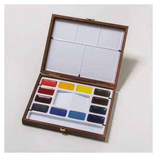 Aquarelle Extra-Fine 12 godets + 3 Palettes Coffret Acajou Palmaerts - BLOCKX - Rougier et Plé