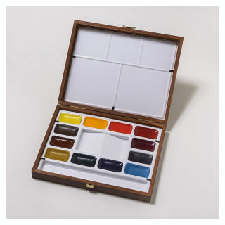 Aquarelle Extra-Fine 12 godets + 3 Palettes Coffret Acajou Classique - BLOCKX - Rougier et Plé
