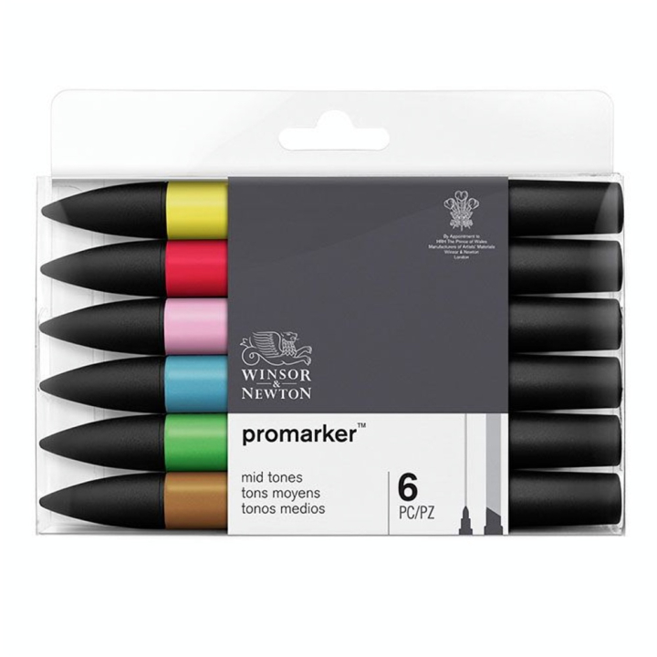 Set de 6 Promarker tons moyens - Winsor & Newton - Rougier et Plé