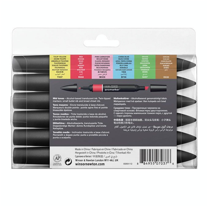 Set de 6 Promarker tons moyens - Winsor & Newton - Rougier et Plé
