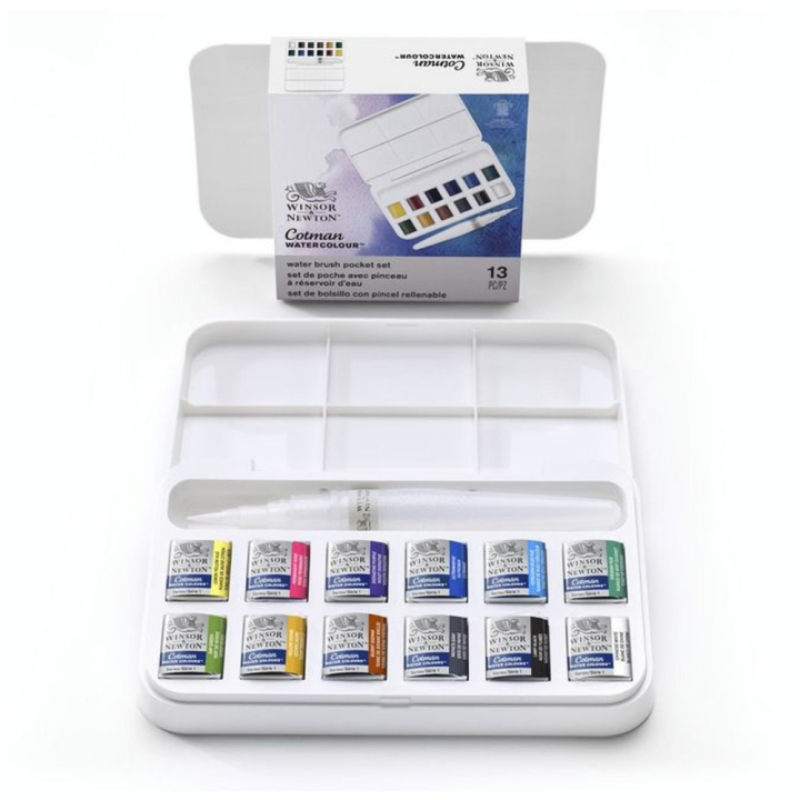 Aquarelle fine Cotman 12 demi-godets + pinceau réservoir - Winsor & Newton - Rougier et Plé