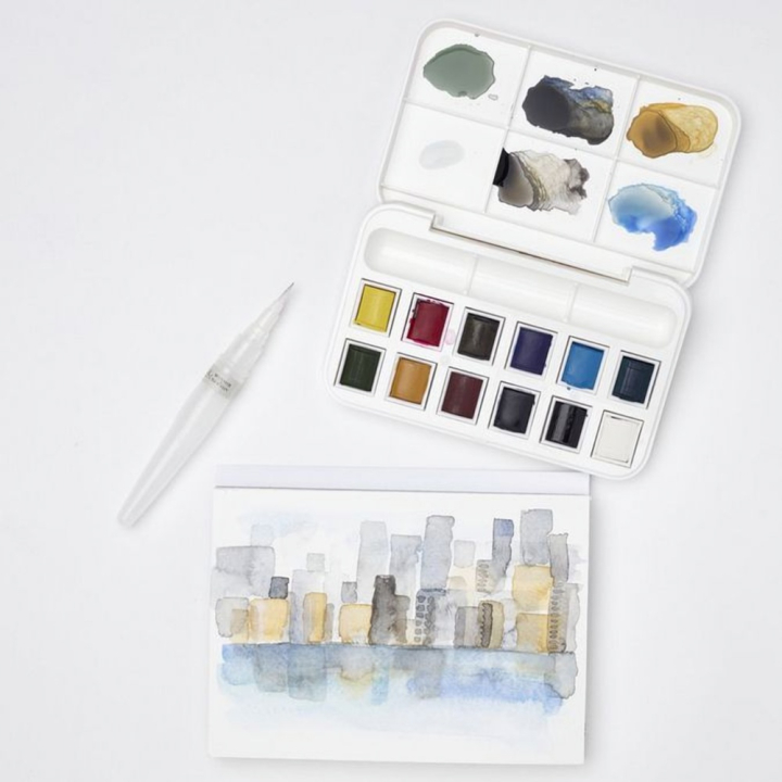 Aquarelle fine Cotman 12 demi-godets + pinceau réservoir - Winsor & Newton - Rougier et Plé