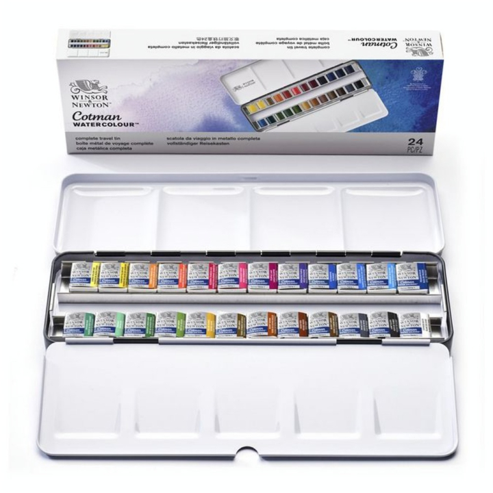 Aquarelle fine Cotman 24 demi-godets Boite Painting Plus - Winsor & Newton - Rougier et Plé