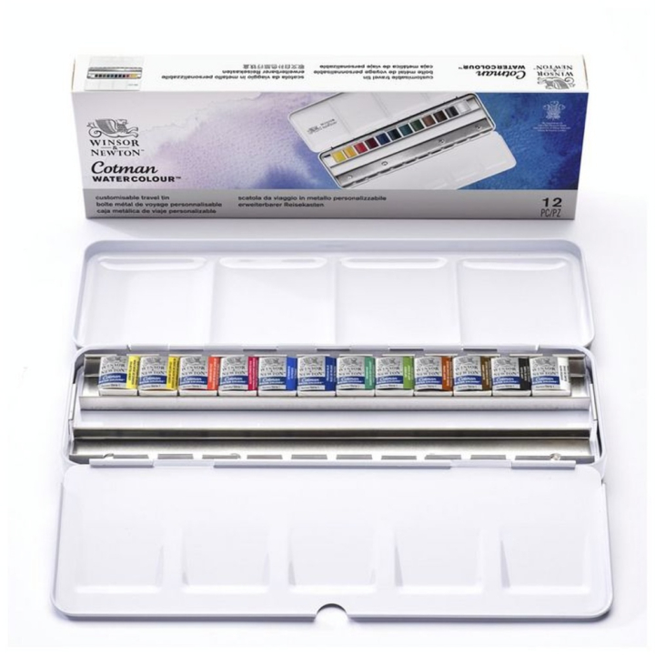 Aquarelle fine Cotman 12 demi-godets Boite Blue Box - Winsor & Newton - Rougier et Plé