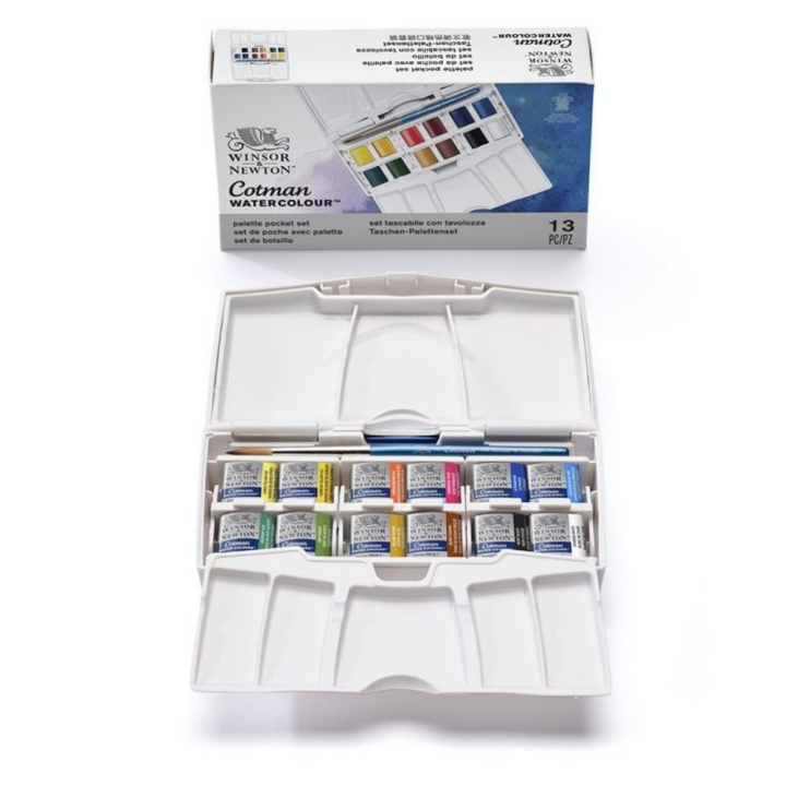 Aquarelle fine Cotman 12 demi-godets Boite Sketcher - Winsor & Newton - Rougier et Plé