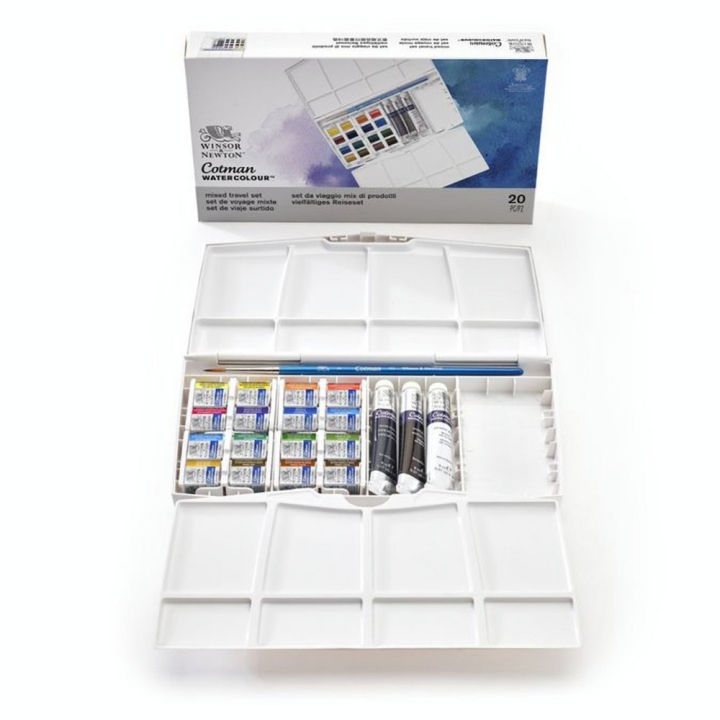 Aquarelle fine Cotman 16 demi-godets + 3 tubes Boite Painting Plus - Winsor & Newton - Rougier et Plé