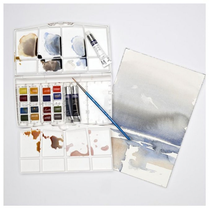 Aquarelle fine Cotman 16 demi-godets + 3 tubes Boite Painting Plus - Winsor & Newton - Rougier et Plé