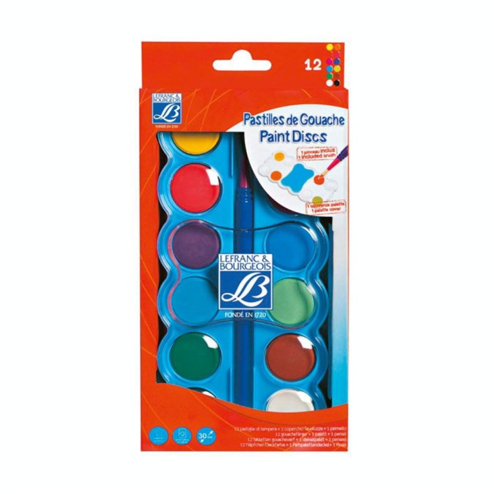 Gouache en pastille 12 couleurs + 1 pinceau - Lefranc Bourgeois - Rougier et Plé