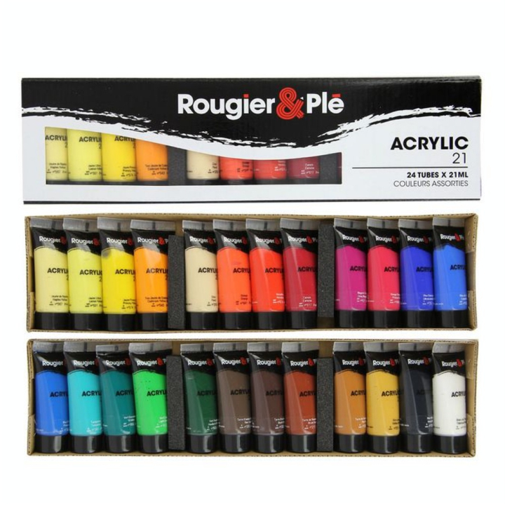 Peinture acrylique 21 ml Boite de 24 tubes - Rougier&Plé - Rougier et Plé