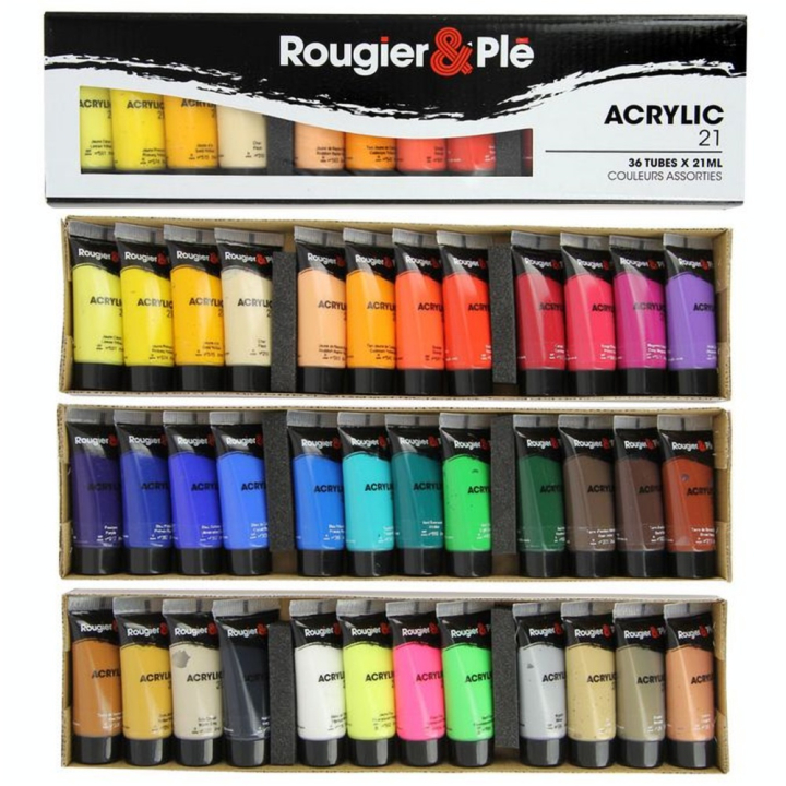 Peinture acrylique 21 ml Boite de 36 tubes - Rougier&Plé - Rougier et Plé