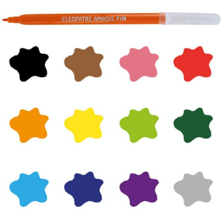 Feutres AMASIS fins boîte de 12 couleurs - Cléopatre - Rougier et Plé