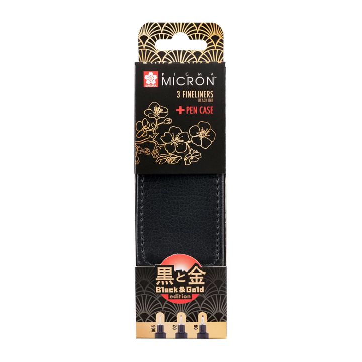 Feutres calibrés Pigma Micron Étui Black & Gold Édition 3 pcs - Sakura - Rougier et Plé