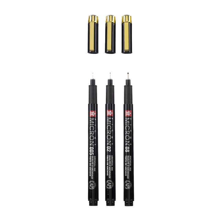 Feutres calibrés Pigma Micron Étui Black & Gold Édition 3 pcs - Sakura - Rougier et Plé