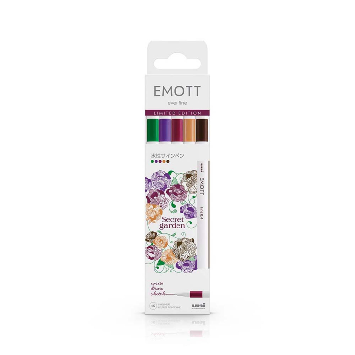 Feutres à pointe fine 0,4 mm EMOTT Pochette Secret Garden 5 pcs - Uni - Rougier et Plé