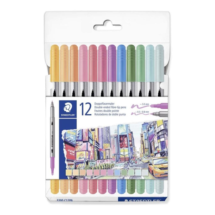 Feutre de coloriage double-pointe Couleur pastel Boîte 12 pcs - Staedtler - Rougier et Plé