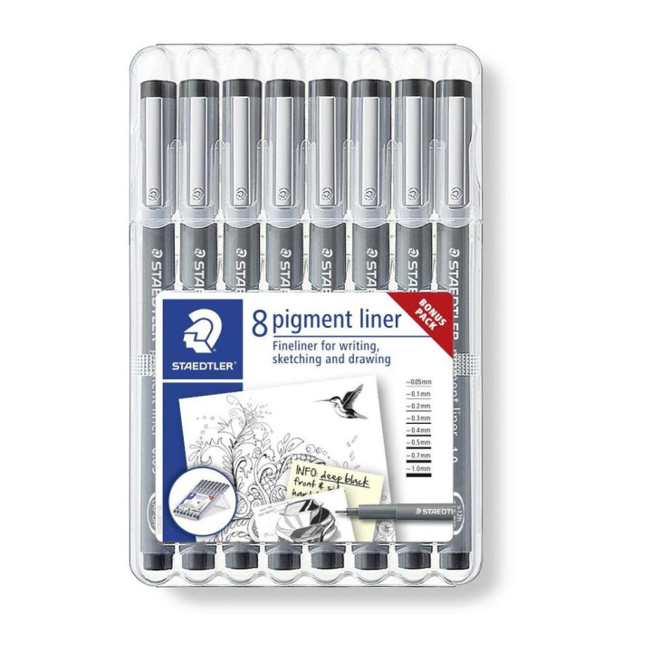 Feutre noir Pigment liner Boîte 5 + 3 pcs - Staedtler - Rougier et Plé