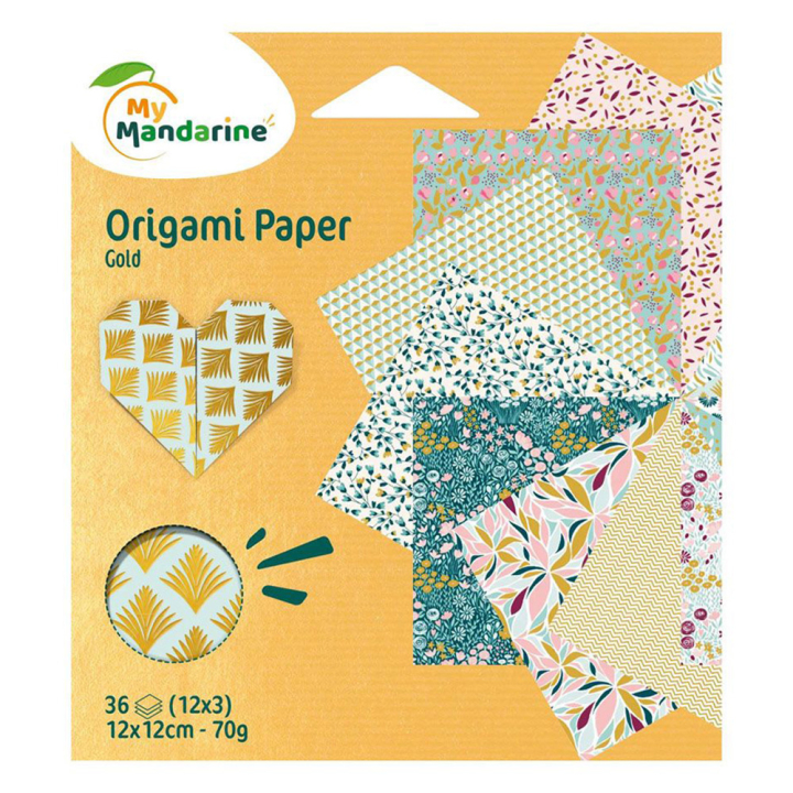 Papier origami doré 12 x 12 cm 36 feuilles - My Mandarine - Rougier et Plé