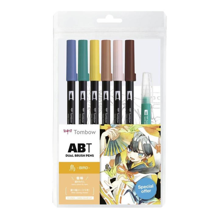 Feutre double pointe ABT Dual Brush Pen Set Manga Bird par 7 - Tombow - Rougier et Plé