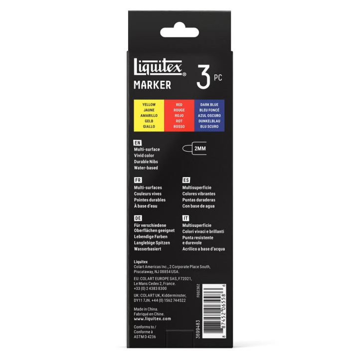 Marqueur acrylique 2 mm Set primaire 3 pcs - Liquitex - Rougier et Plé