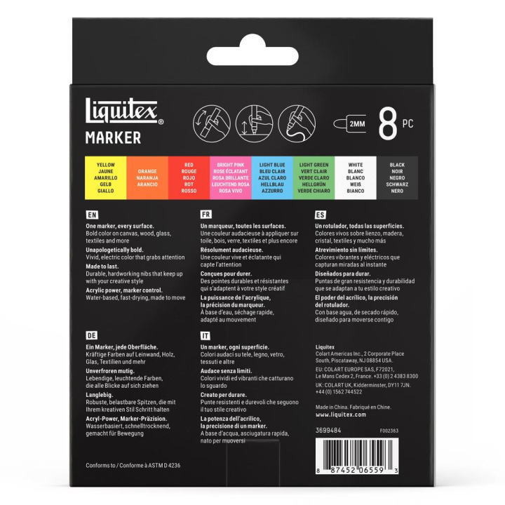 Marqueur acrylique 2 mm Set essentiel 8 pcs - Liquitex - Rougier et Plé