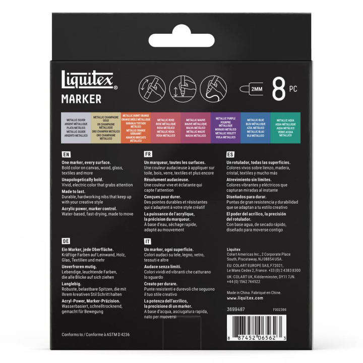 Marqueur acrylique 2 mm Set métallique 8 pcs - Liquitex - Rougier et Plé