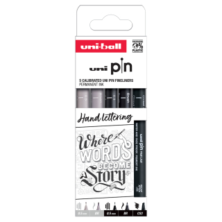 Feutre technique Uni Pin pochette Hand Lettering 5 pcs - Uni - Rougier et Plé