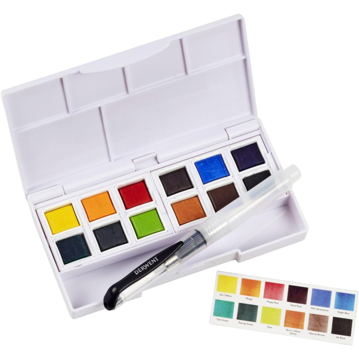 Encre aquarellable Inktense 12 demi-godets - Derwent - Rougier et Plé